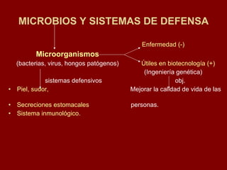 MICROBIOS Y SISTEMAS DE DEFENSA ,[object Object],[object Object],[object Object],[object Object],[object Object],[object Object],[object Object],[object Object]