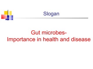 Slogan
Gut microbes-
Importance in health and disease
 