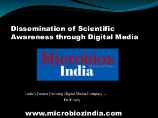 India’s Fastest Growing Digital Media Company….
Dissemination of Scientific
Awareness through Digital Media
Estd: 2013
www.microbiozindia.com
 