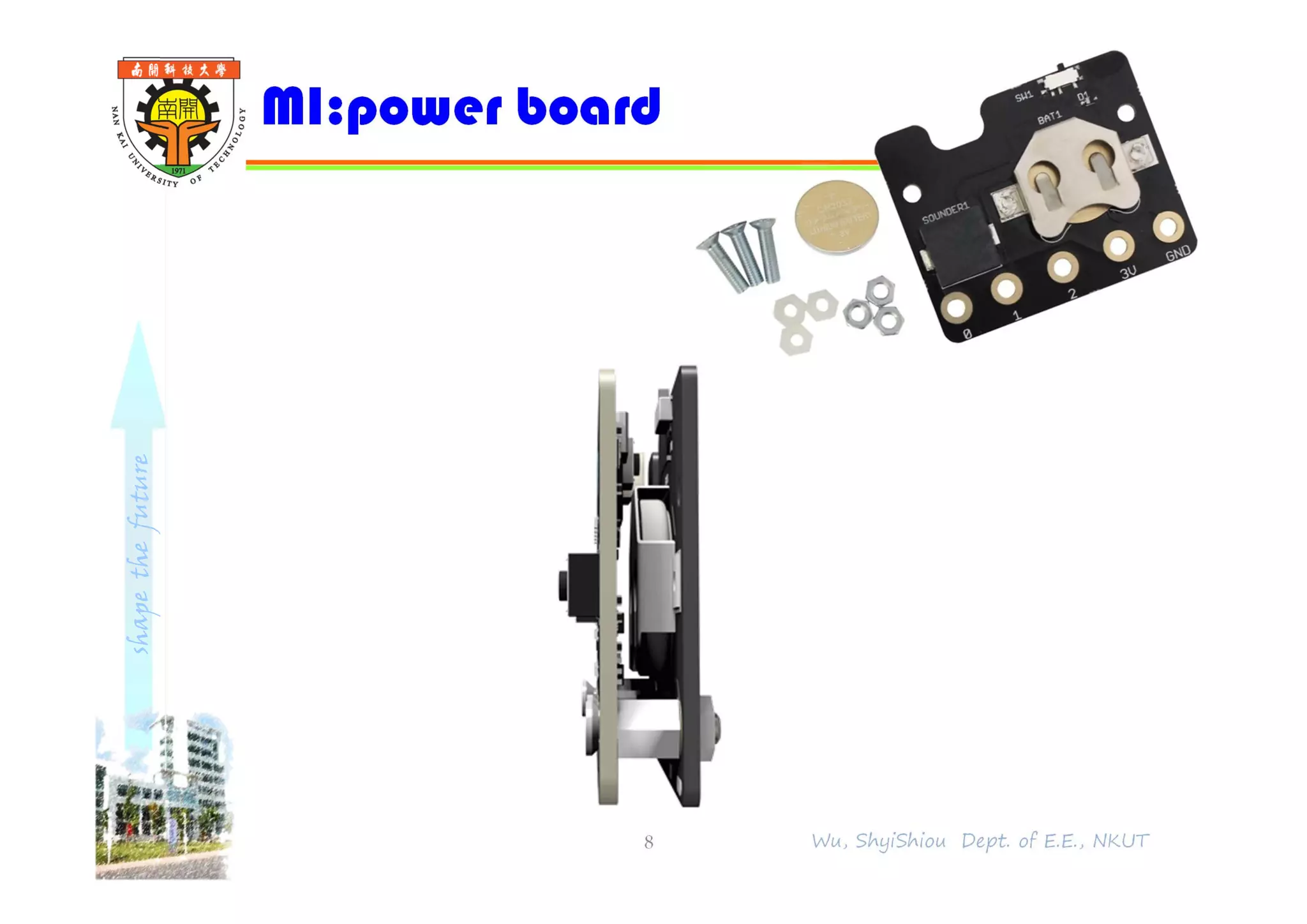 shapethefuture
MI:power board
8 Wu, ShyiShiou Dept. of E.E., NKUT
 