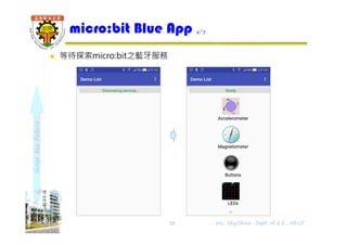 shapethefuture
 等待探索micro:bit之藍牙服務
micro:bit Blue App 4/7
53 Wu, ShyiShiou Dept. of E.E., NKUT
 