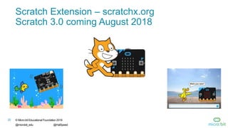20 © Micro:bit Educational Foundation 2018
@microbit_edu @HalSpeed
Scratch Extension – scratchx.org
Scratch 3.0 coming August 2018
 