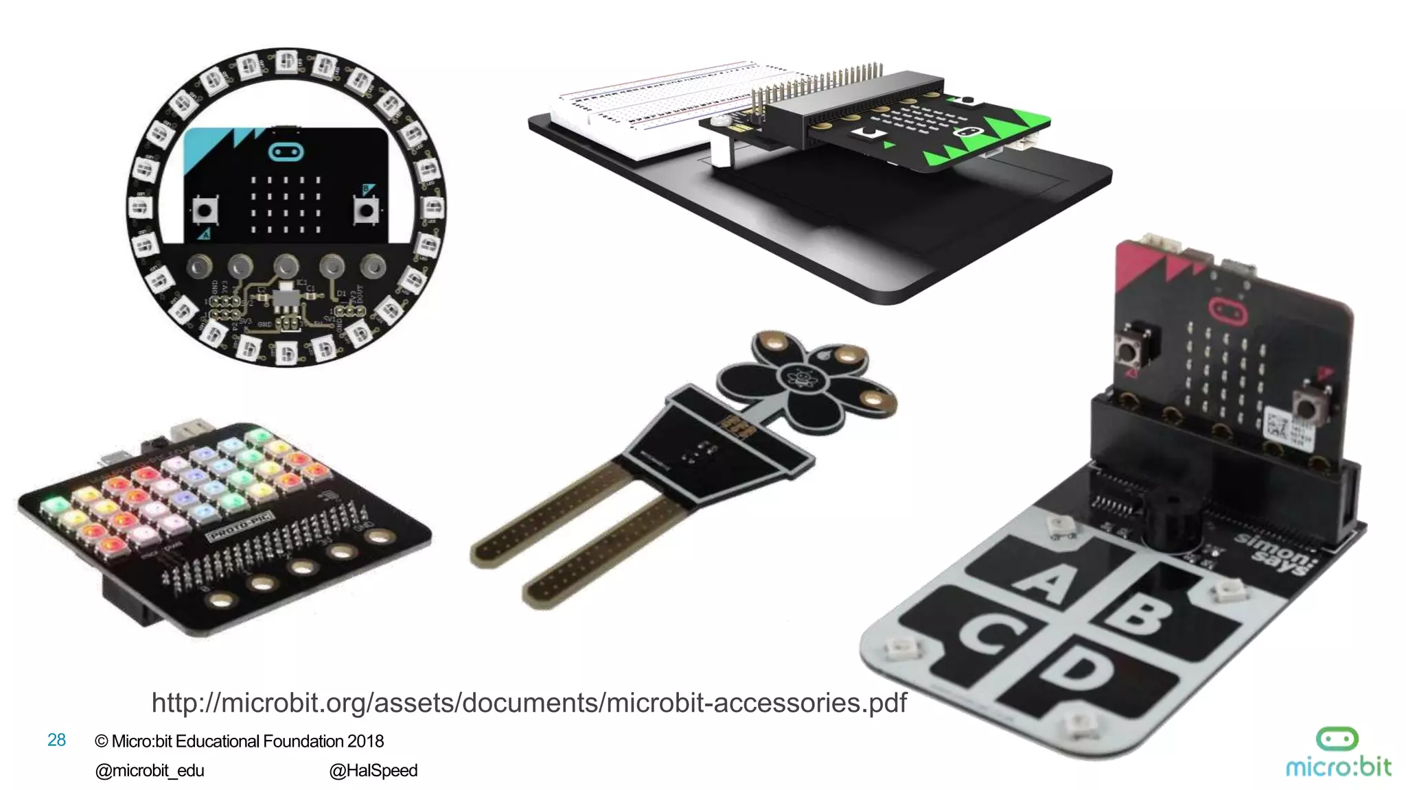 © Micro:bit Educational Foundation 2018
@microbit_edu @HalSpeed
28
http://microbit.org/assets/documents/microbit-accessories.pdf
 