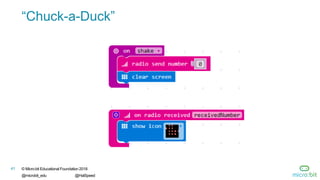 © Micro:bit Educational Foundation 2018
@microbit_edu @HalSpeed
41
“Chuck-a-Duck”
 