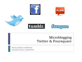 Microblogging Twitter & Foursquare Patricia Kollin mm091042 Dominik Leitner mm091045 