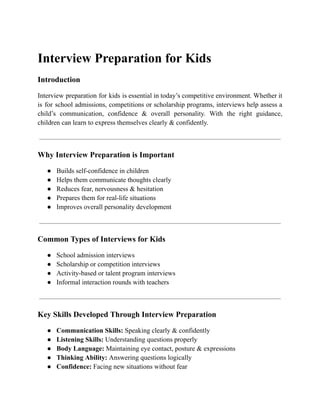 Kids Interview Preparation Program - LearnifyU | PDF