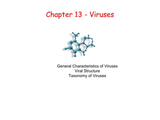 Chapter 13 - Viruses General Characteristics of Viruses Viral Structure Taxonomy of Viruses 