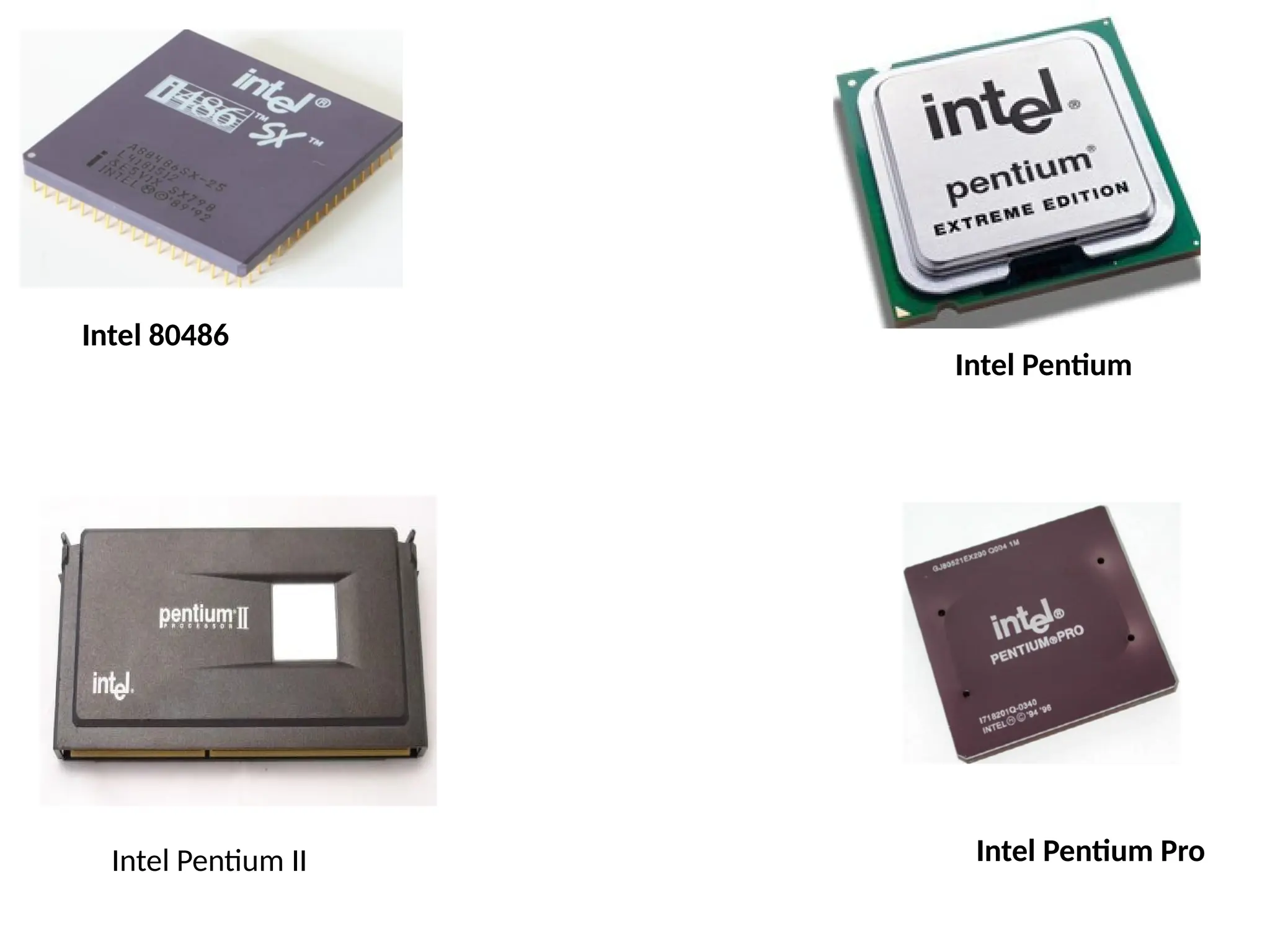 Intel 80486
Intel Pentium
Intel Pentium Pro
Intel Pentium II
 