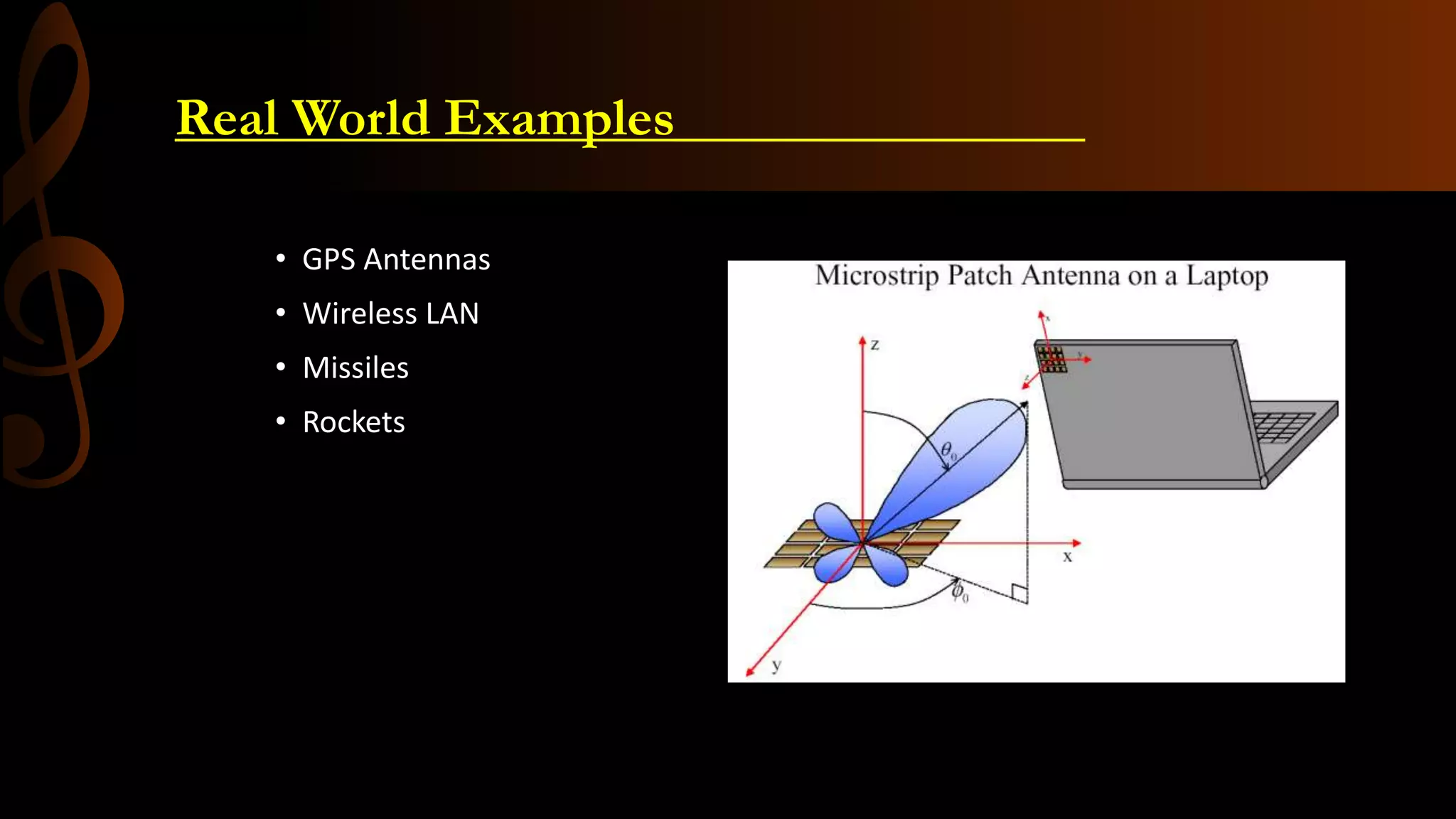 Real World Examples_______________
• GPS Antennas
• Wireless LAN
• Missiles
• Rockets
 