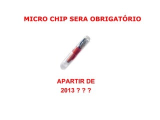 MICRO CHIP SERA OBRIGATÓRIO




       APARTIR DE
        2013 ? ? ?
 