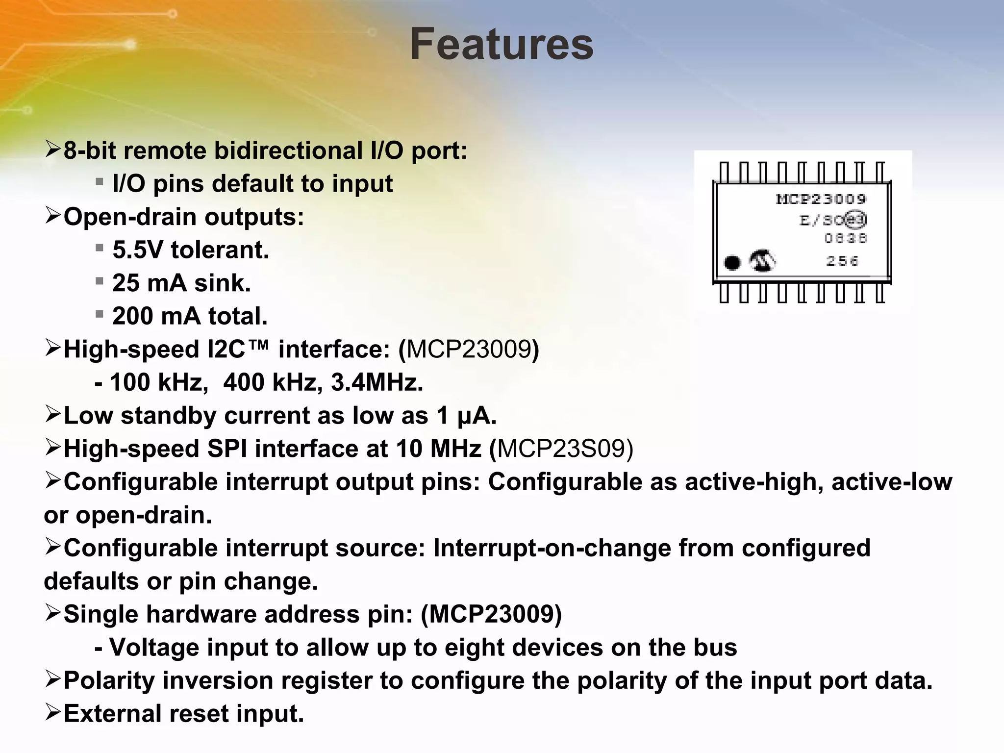 Study On MCP23S09 I/O Expander with SPI Interface | PPT