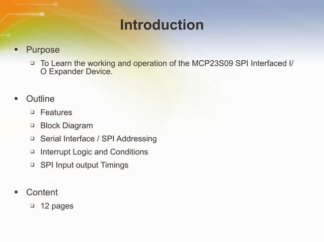 Study On MCP23S09 I/O Expander with SPI Interface | PPT