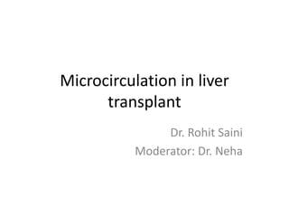 Microcirculation in liver
transplant
Dr. Rohit Saini
Moderator: Dr. Neha
 