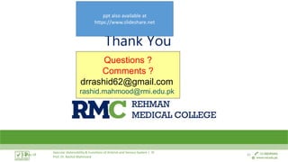 Thank You
Vascular distensibility & Functions of Arterial and Venous System | ©
Prof. Dr. Rashid Mahmood
1-May-18 41
Questions ?
Comments ?
drrashid62@gmail.com
rashid.mahmood@rmi.edu.pk
ppt also available at
https://www.slideshare.net
 