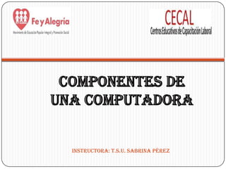 Componentes de una computadora Instructora: T.S.U. Sabrina Pérez 