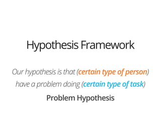 !
Our hypothesis is that (certain type of person)
have a problem doing (certain type of task)
Problem Hypothesis
Hypothesi...