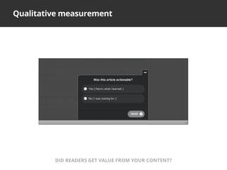 Qualitative measurement
DID READERS GET VALUE FROM YOUR CONTENT?
 