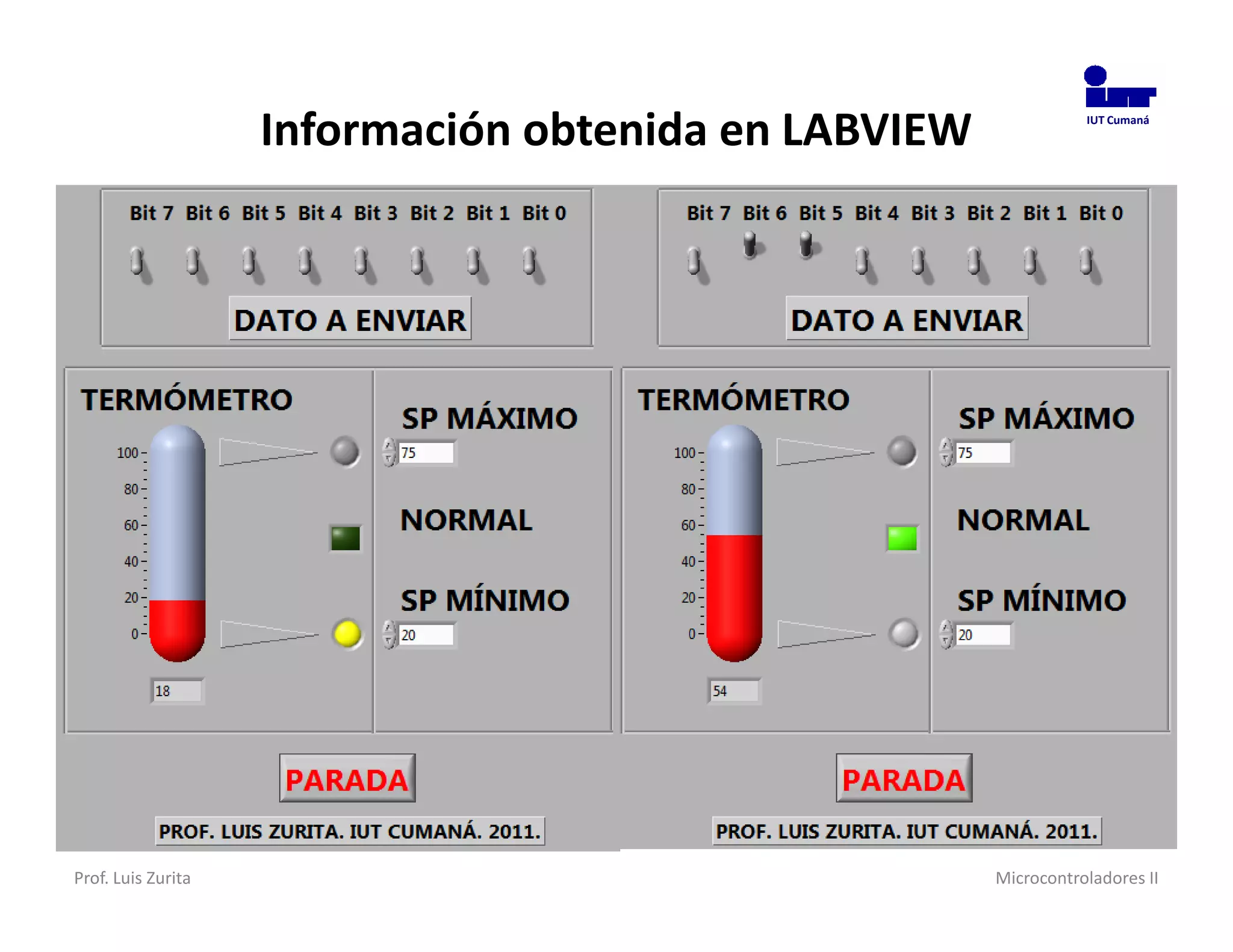 Información obtenida en LABVIEW              IUT Cumaná




Prof. Luis Zurita                                     Microcontroladores II
 
