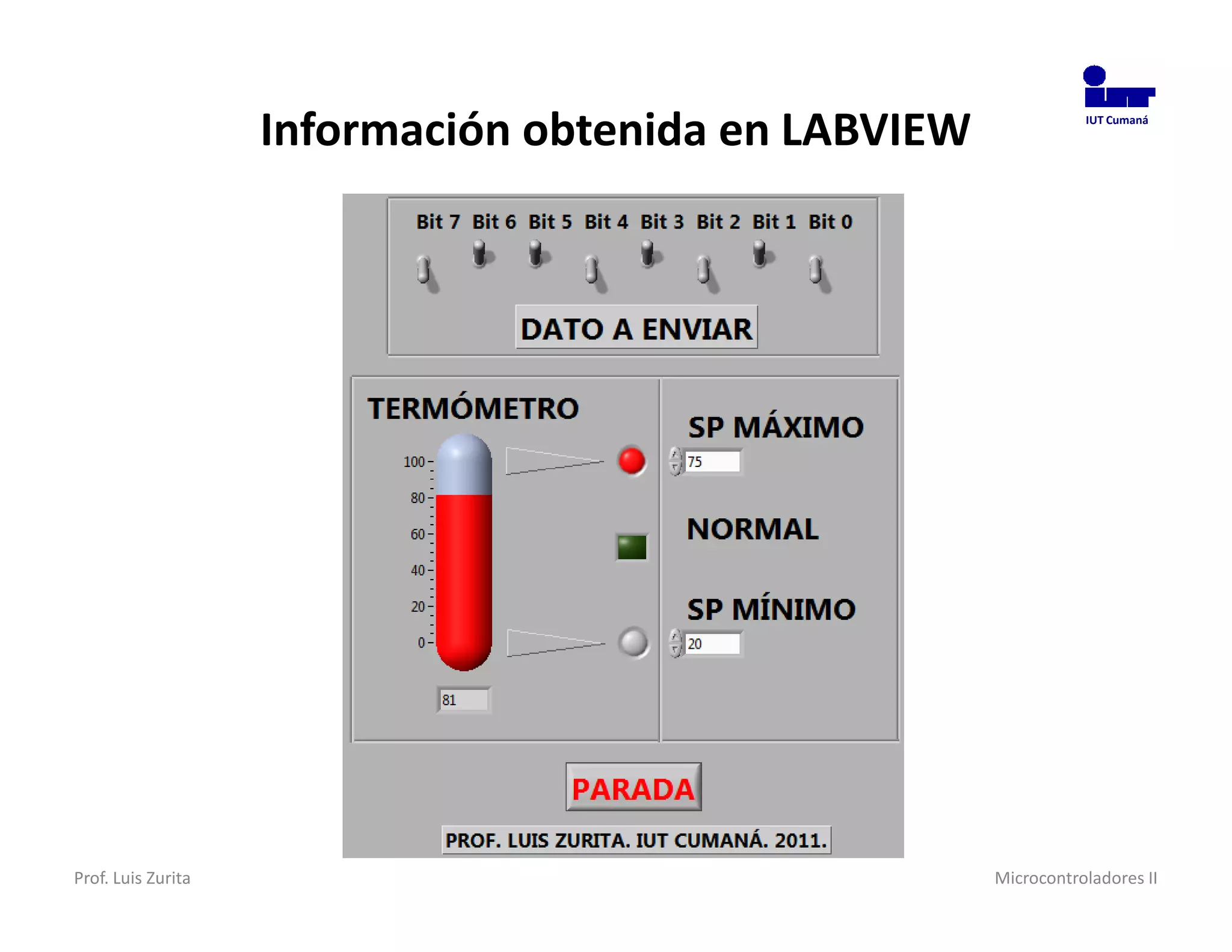Información obtenida en LABVIEW              IUT Cumaná




Prof. Luis Zurita                                     Microcontroladores II
 