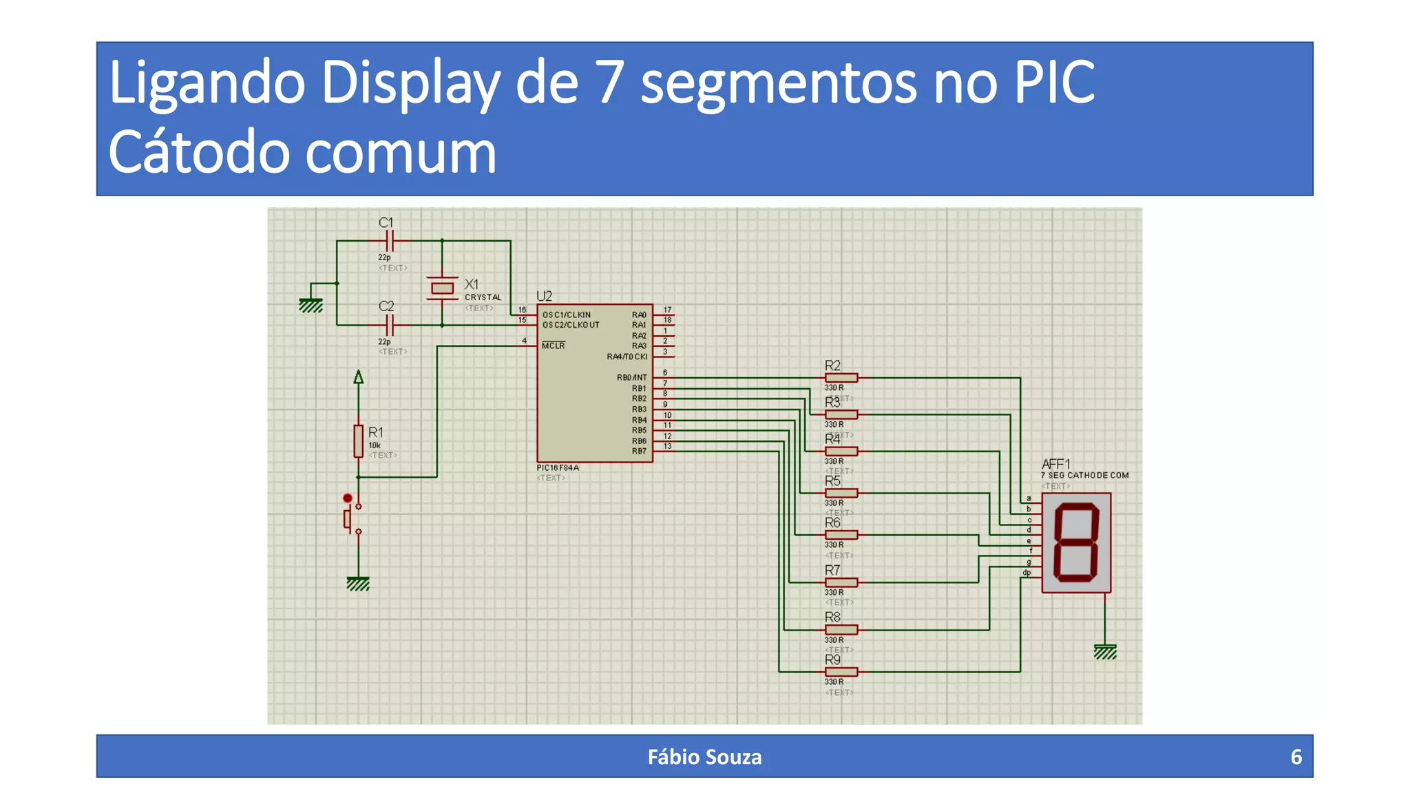 Ligando Display de 7 segmentos no PIC
Cátodo comum

Fábio Souza

6

 