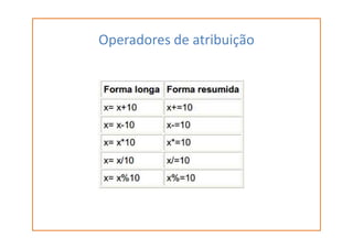 Operadores de atribuição
 