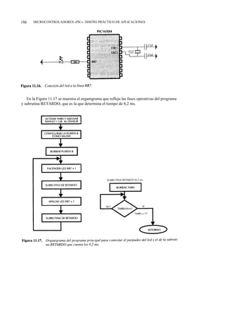 186    MICROCONTROLADORES «PIC». DISEÑO PRÁCTICO DE APLICACIONES




   En la Figura 11.17 se muestra el organigrama que refleja las fases operativas del programa
y subrutina RETARDO, que es la que determina el tiempo de 8,2 ms.
 