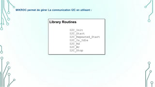 MIKROC permet de gérer La communication I2C en utilisant :
 