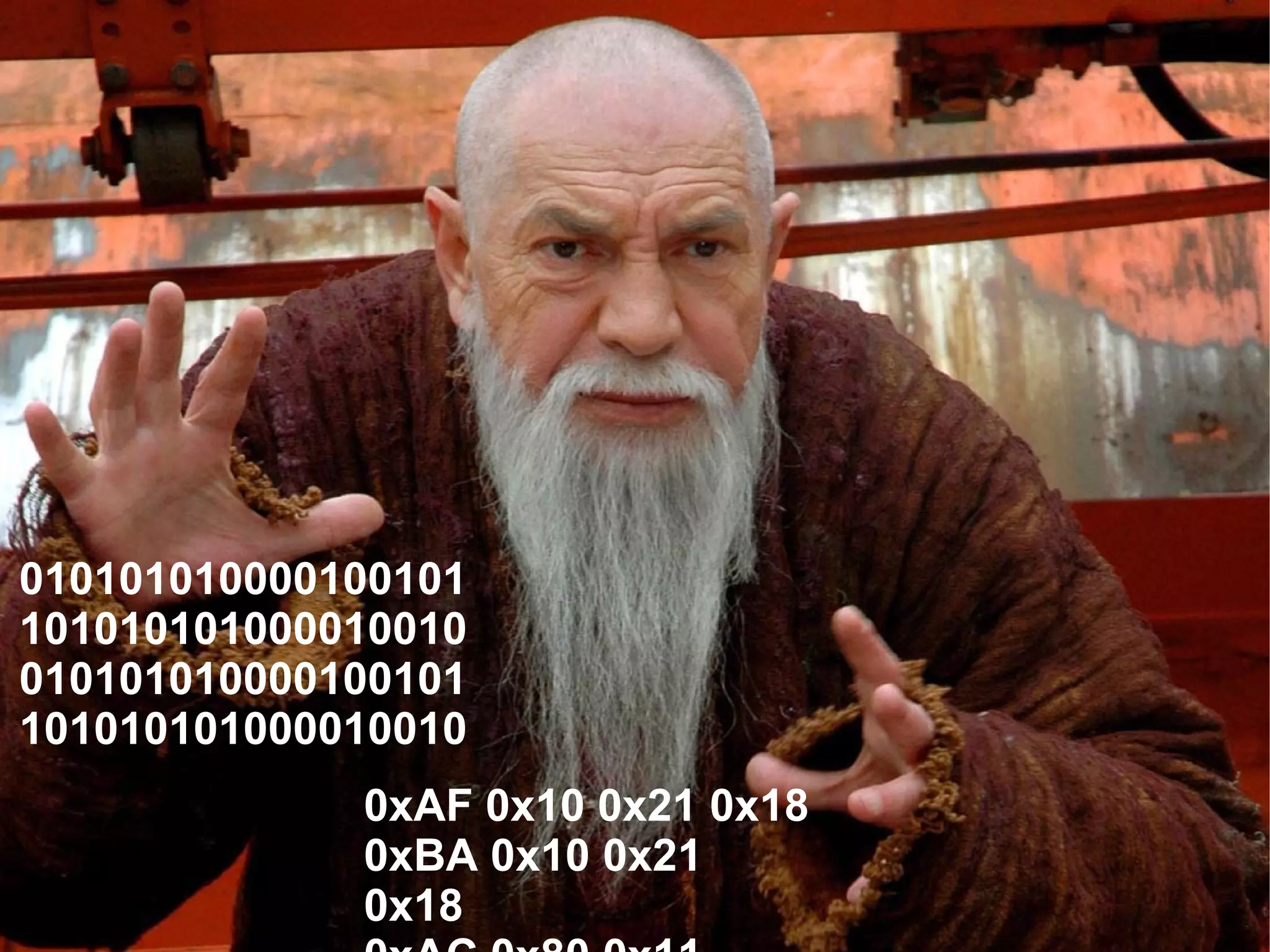 010101010000100101
101010101000010010
010101010000100101
101010101000010010
0xAF 0x10 0x21 0x18
0xBA 0x10 0x21
0x18

 