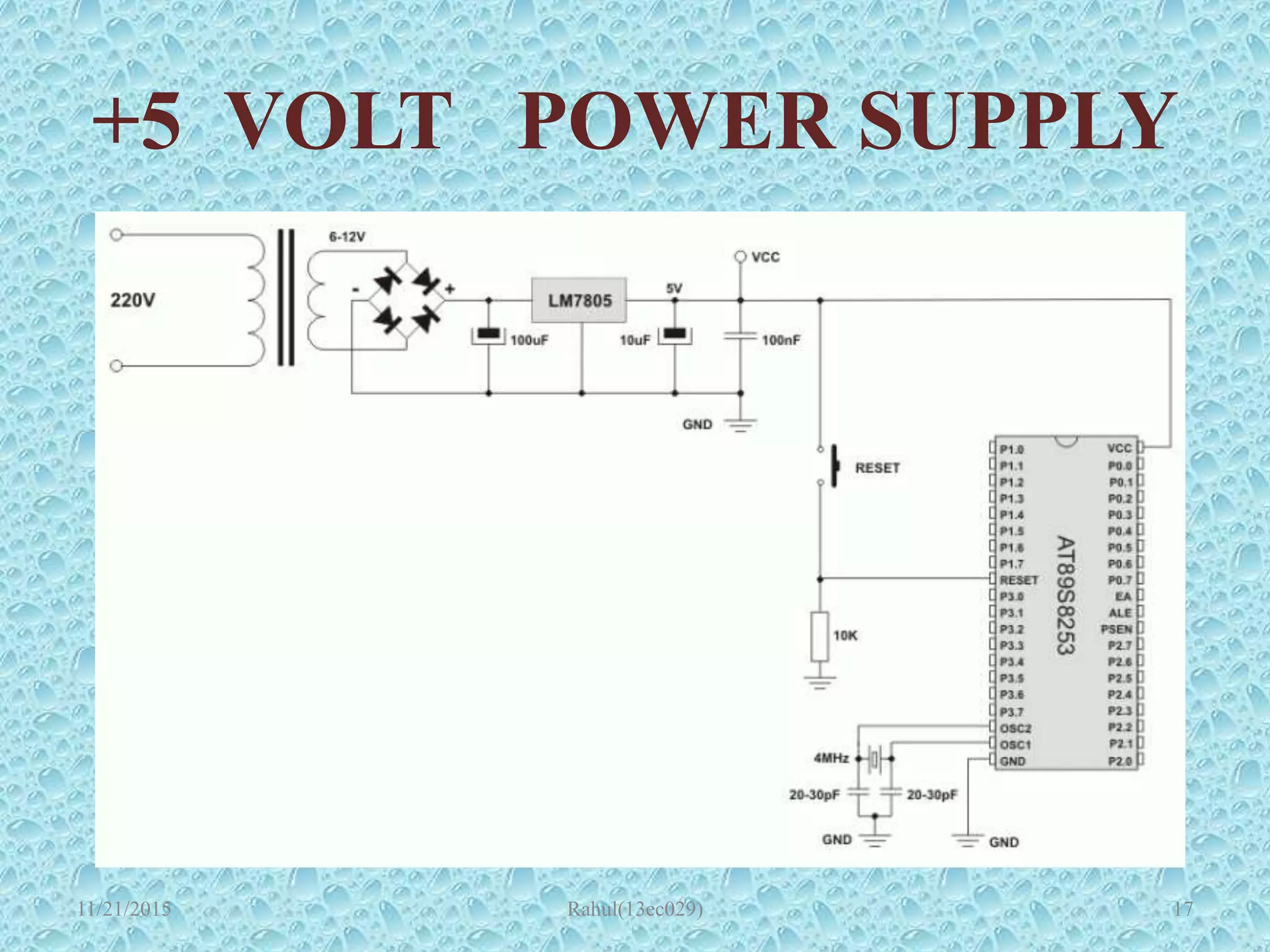 +5 VOLT POWER SUPPLY
11/21/2015 Rahul(13ec029) 17
 