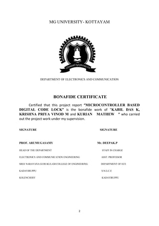 Microcontroller based digital code lock report 2 | PDF