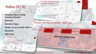 Index (3/4) 4
 Sampling (Hand writing)
Frequency Domain
 Quantizer
 Quantizer Types
 Simply we can consider ADC as
 Resolution
 ADC Types
 