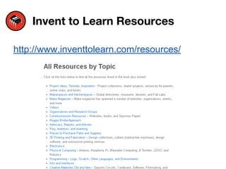 Invent to Learn Resources
http://www.inventtolearn.com/resources/
 