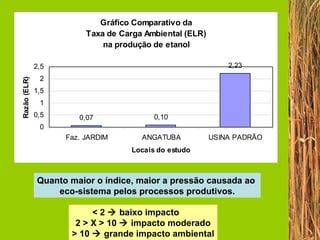 Quanto maior o índice, maior a pressão causada ao  eco-sistema pelos processos produtivos. < 2    baixo impacto  2 > X > 10    impacto moderado > 10    grande impacto ambiental 