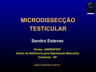 MICRODISSECÇÃO TESTICULAR Sandro Esteves Diretor, ANDROFERT Centro de Referência para Reprodução Masculina Campinas - SP www.androfert.com.br   