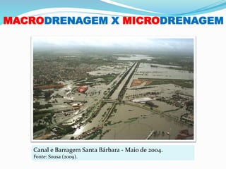 MACRODRENAGEM X MICRODRENAGEM
Canal e Barragem Santa Bárbara - Maio de 2004.
Fonte: Sousa (2009).
 