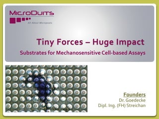 Tiny Forces – Huge Impact
Founders
Dr. Goedecke
Dipl. Ing. (FH) Streichan
All About Microposts
Substrates for Mechanosensitive Cell-based Assays
 