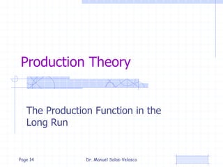 Production Theory
The Production Function in the
Long Run
Dr. Manuel Salas-VelascoPage 14
 