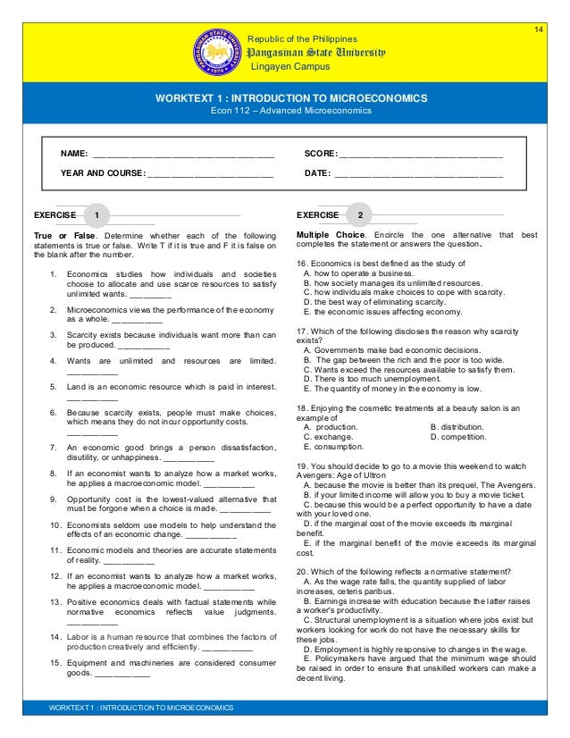 Microeconomics Workbook