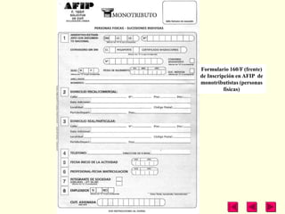 Formulario 160/F (frente)
de Inscripción en AFIP de
monotributistas (personas
          físicas)
 