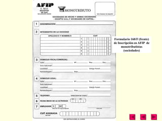 Formulario 160/F (frente)
de Inscripción en AFIP de
     monotributistas
       (sociedades)
 