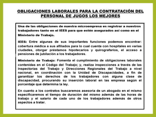 OBLIGACIONES LABORALES PARA LA CONTRATACIÓN DEL
PERSONAL DE JUGOS LOS MEJORES
 