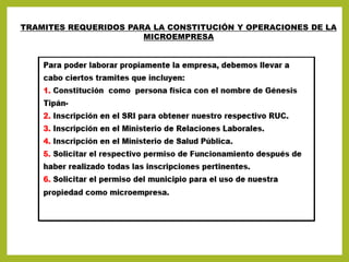 TRAMITES REQUERIDOS PARA LA CONSTITUCIÓN Y OPERACIONES DE LA
MICROEMPRESA
 