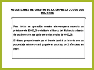 NECESIDADES DE CREDITO DE LA EMPRESA JUGOS LOS
MEJORES
 