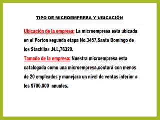 TIPO DE MICROEMPRESA Y UBICACIÓN
 
