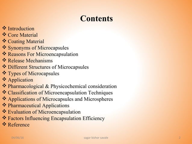 Microencapsulation | PPT | Chemistry | Science