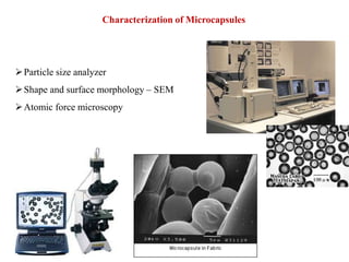 Characterization of Microcapsules
Particle size analyzer
Shape and surface morphology – SEM
Atomic force microscopy
 