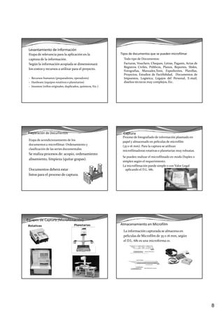 Microfilm (terminos rollos, etapas de microfilmacion) - ucss | PDF