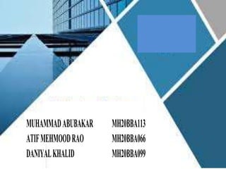 MUHAMMADABUBAKAR MH20BBA113
ATIFMEHMOODRAO MH20BBA066
DANIYALKHALID MH20BBA099
 