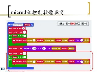 47
micro:bit 控制軟體撰寫
SRV1500100015001500#
 