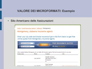VALORE DEI MICROFORMATI: Esempio


●   Sito Americano delle Assicurazioni
 